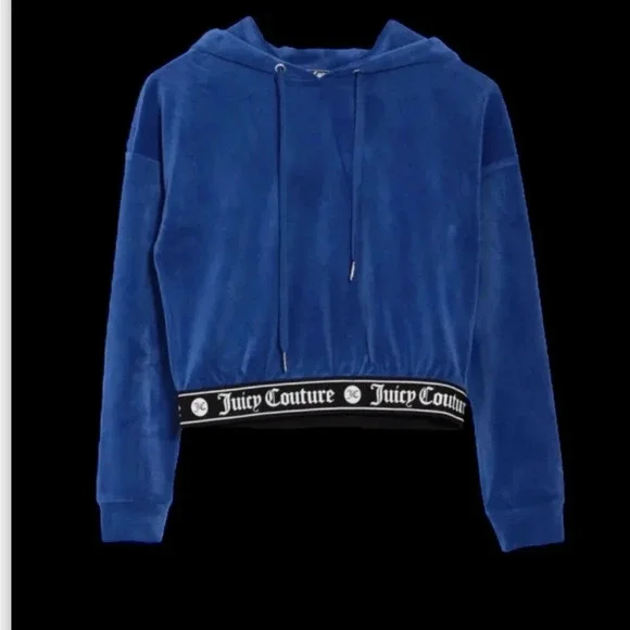 Juicy Couture Women's Ming Blue Medium Velour Cropped Hoodie - Picture 2 of 2